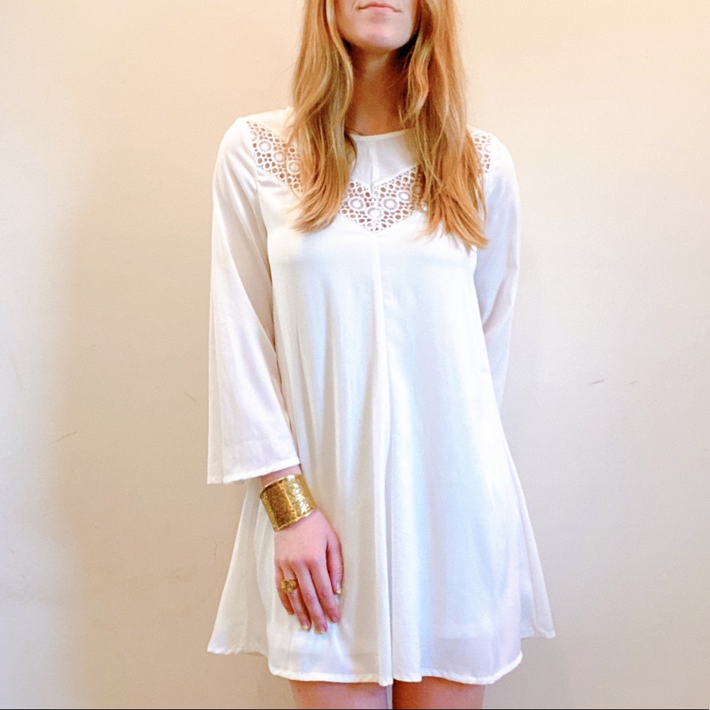 White crochet detail swing dress